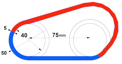 50mm rollers on 75mm centers stretched the way it really happens